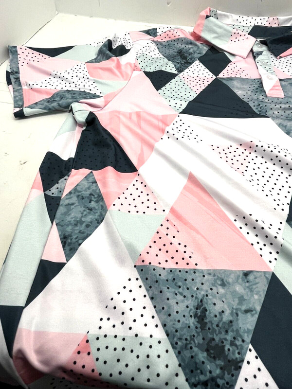 Yatta Golf Polo Shirt Birdie Dropper Polo Pink Black White Triangles Stretch XL gallery