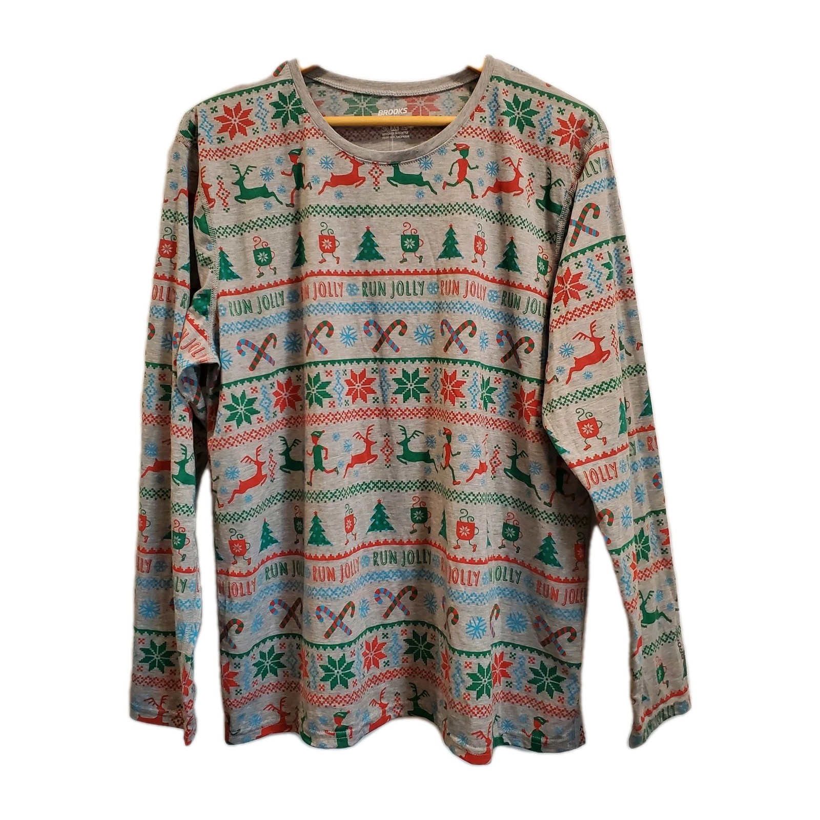 Brooks Run Jolly Holiday Long Sleeve running Shirt XL Ugly Christmas Sweater NWT gallery