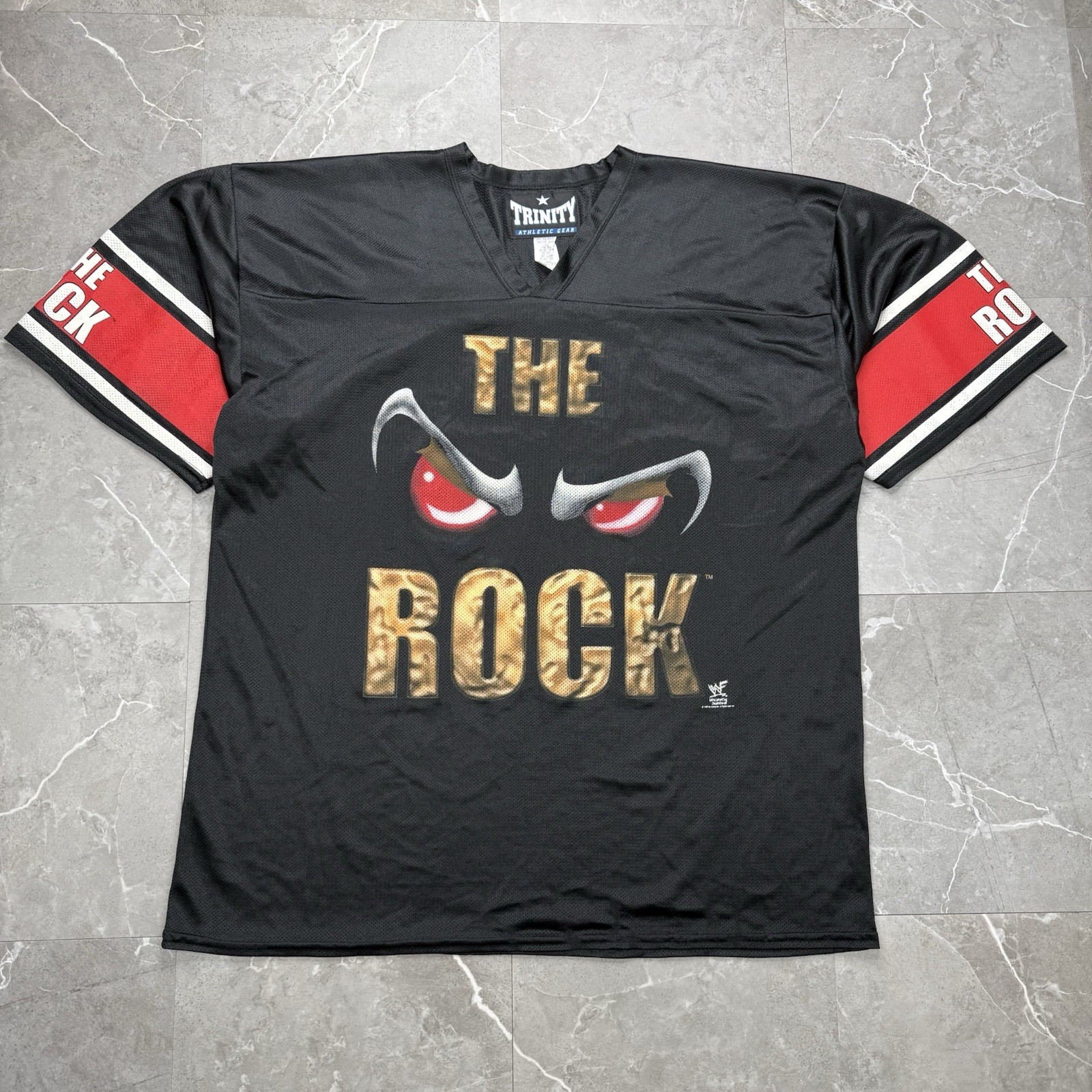 Vintage 90s WWF The Rock Mesh Football Style Jersey Adult XL Made In USA gallery