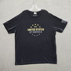 Under Armour Men Shirt 2XL Black United States Stars Heatgear Activewear Logo