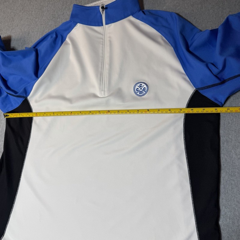 Footjoy FJ Performance Pullover Golf 1/4 Zip Shirt Mens M White Blue Colorblock gallery
