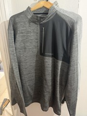 G.H.BASS & CO. Mixed Media 1/4 Zip Mock Neck Pullover Polyester Gray/Black XL