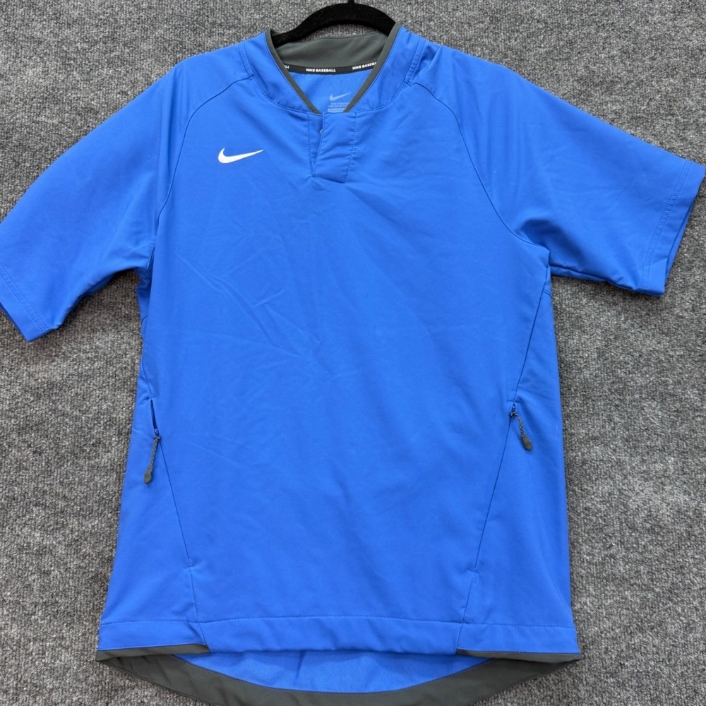 Nike Baseball Pullover Mens Small Blue Short Sleeve Snap Henley Training
