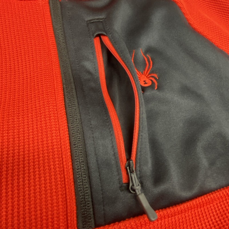 Spyder Mens L Red Black 1/4 Zip Fleece Pullover Sweater Waffle Knit gallery
