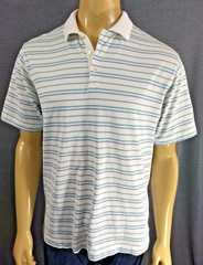 NIKE TIGER WOODS Golf Polo Shirt Mens L White Blue Purple Green Striped SS Blend