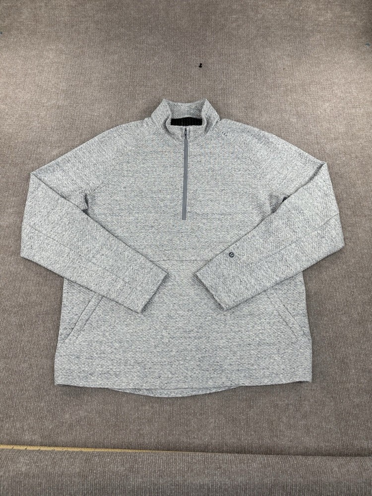 Lululemon At Ease 1/2 Half Zip Pullover Mens Large Light Gray Textured LM3DLUS