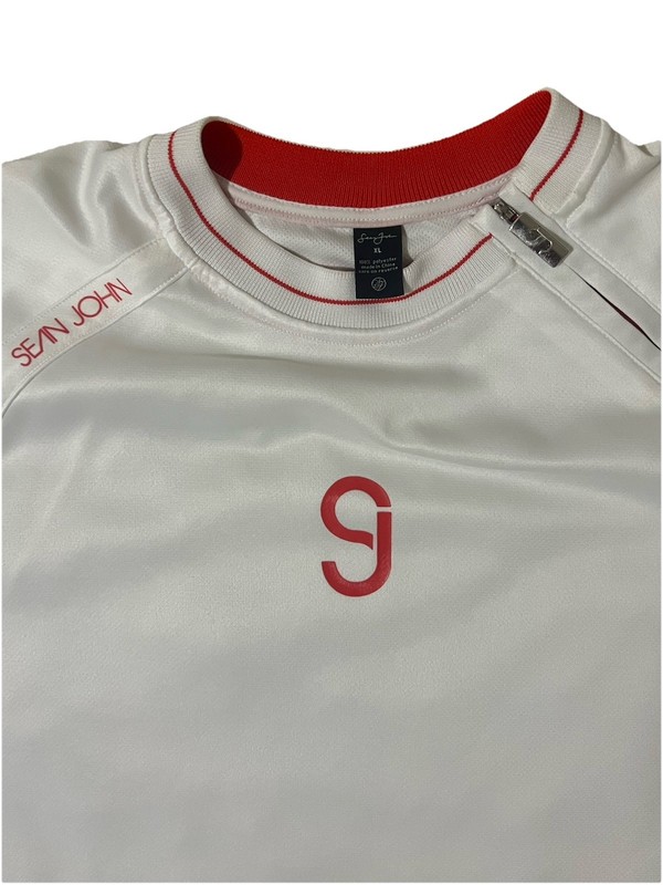 Y2K Sean John White Short Sleeve Jersey Mens Size L Light Yellow Stain On Front gallery