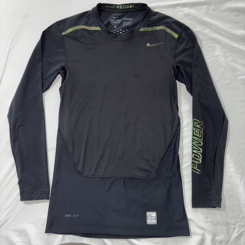 Nike Mens M Pro Combat Hypercool Vapor Power Compression Shirt Long Sleeve Black