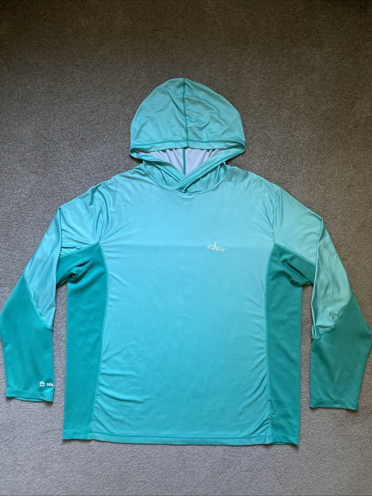 Men’s Habit Size XL Green Long Sleeve Hooded Solar Factor Pullover Shirt