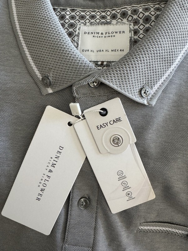 New Men’s Denim & Flower Ricky Singh XL Grey Gray White Polo Golf Shirt gallery