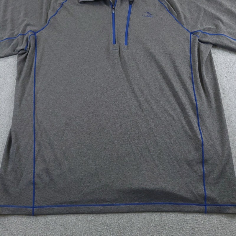 LL Bean Pullover Mens L Gray Quarter Zip Performance Activewear Reflective Tee gallery