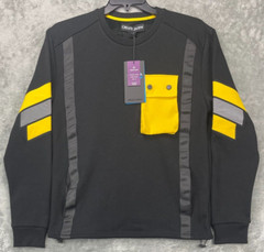 NWT Create 2MRW Men’s Black Track Style Pullover With Yellow Chest Pocket Medium