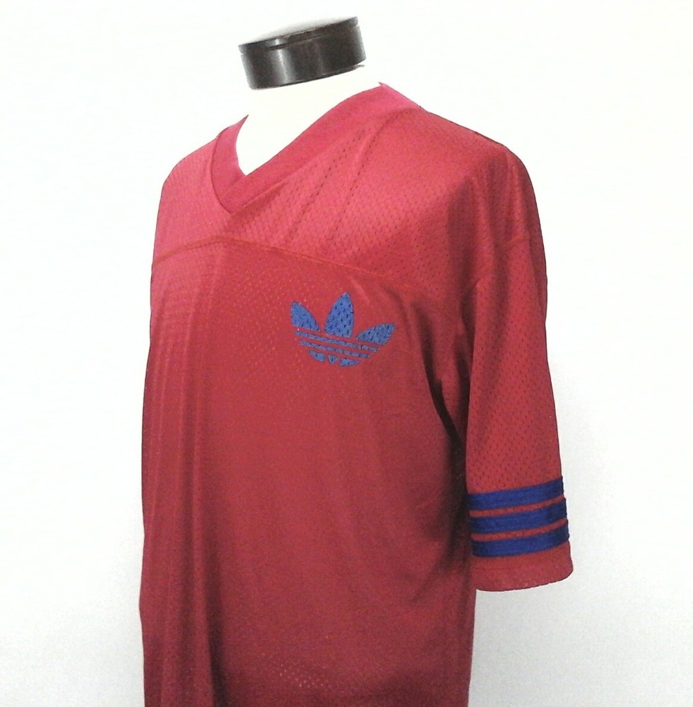 VINTAGE ADIDAS MESH JERSEY RED BLUE TREFOIL LOGO MENS Medium M Made in USA NEW