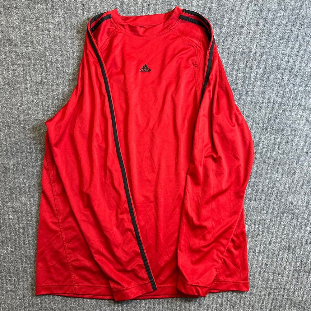 Adidas Shirt Mens XL Red Long Sleeve Athletic Training System 3 Stripe Gym Top
