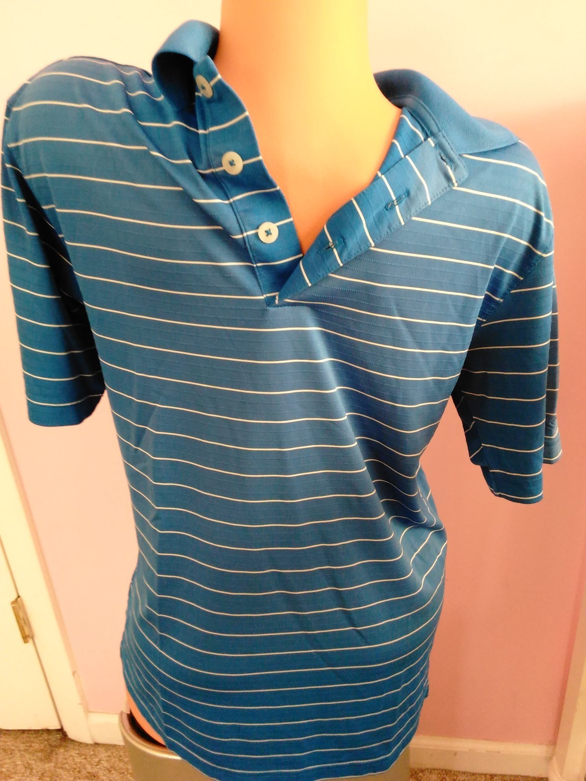 CHAMPION STRIPED Golf Polo Shirt Polyester 1/4 Button Up S/P gallery