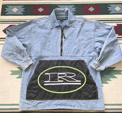 Vintage Results Jeans Mens M Denim 90s Baggy Shirt HALF ZIP Hip Hop Skater