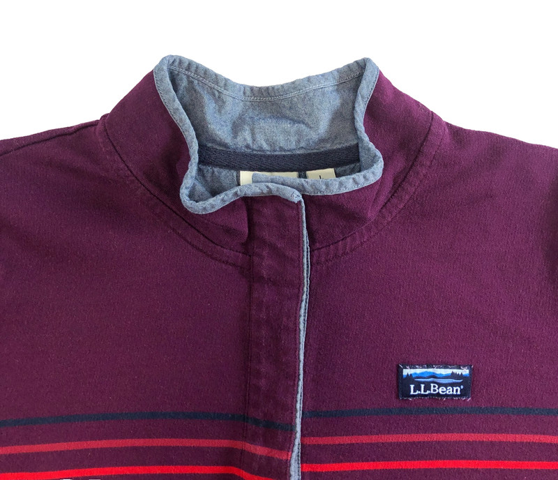 L.L.Bean Mens 1/4 Snap Sz L Striped Soft Cotton Stand Up Collar Long Sleeve gallery