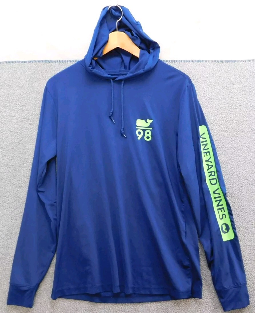 Vineyard Vines Navy Blue Neon Performance Pullover Hoodie Big Whale 98 Men's XS gallery