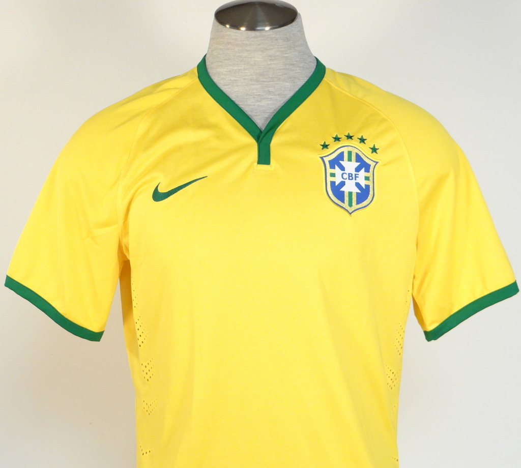 Nike Dri Fit CBF Authentic Brazil 2014 Maize Short Sleeve Home Jersey Men's NWT gallery