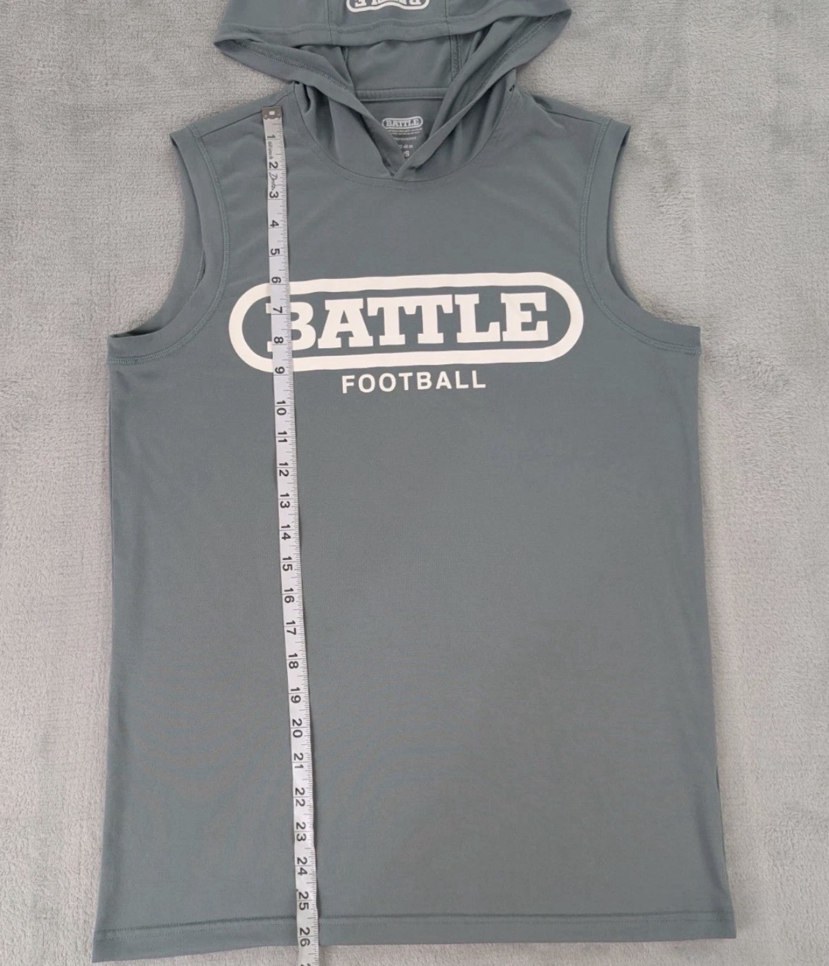 BATTLE Football Men's Gray Hooded Sleeveless Tank Top Graphic Logo Size S gallery