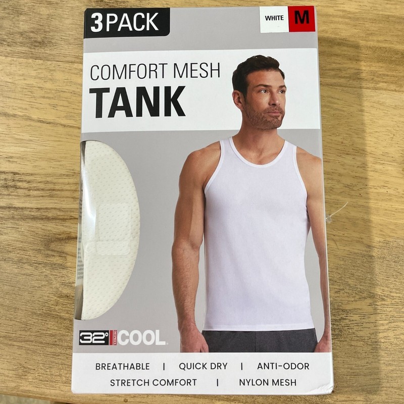 NEW 32Degrees Cool Men's M 3-Pack Comfort Mesh Tank Tops White Nylon & Spandex gallery