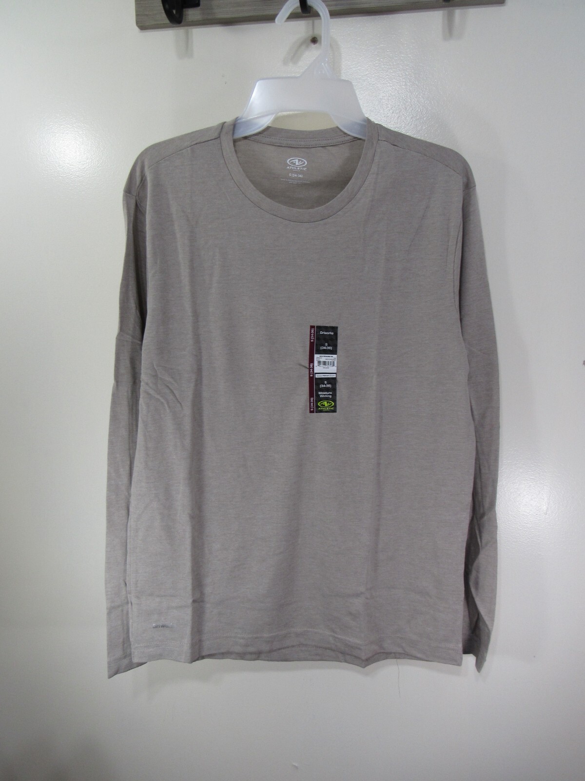 New Mens Athletic Works Long Sleeve T Shirt Size S 34 36 Tan Round Neck gallery