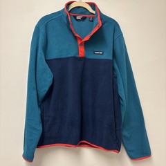 Lands’ End Fleece Pullover Top Shirt Soft Stretch Teal Navy Orange Men’s Size M