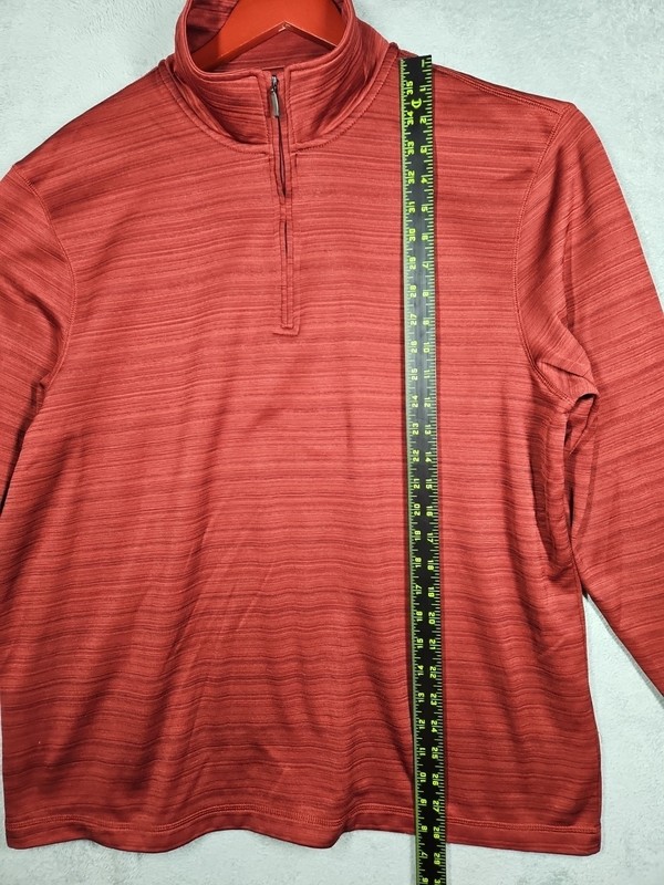 Haggar 1/4 Zip Soft Pullover Subtle Stripes Burnt Umber Stand Up Collar Sz XL gallery
