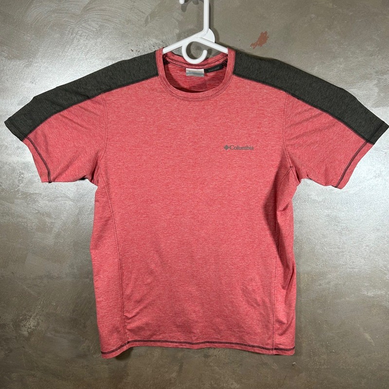 Columbia Omni-Wick Mens Small Red Heather Charcoal Grey Colorblock T-Shirt Small gallery