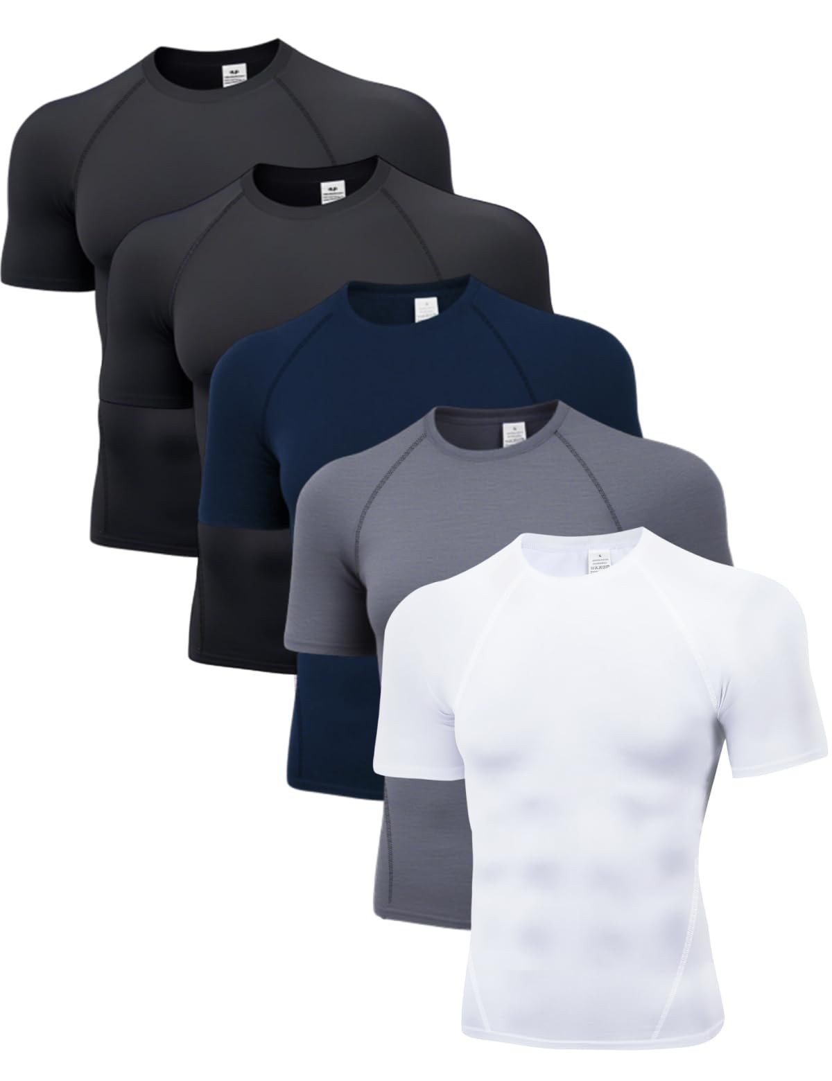 5 Pack Men's Compression Shirts Short Sleeve Cool-Dry Workout Rash Guard Athl... gallery