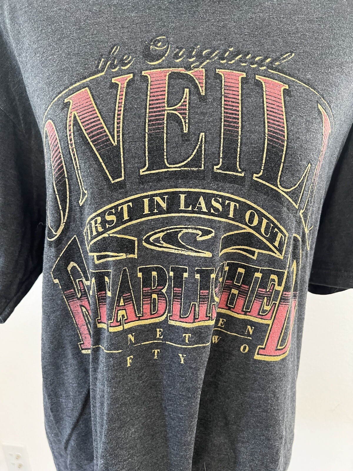 O'neill Retro Graphic Shirt Size L Large Adult Gray Tee 50/50 FIRST IN LAST OUT gallery