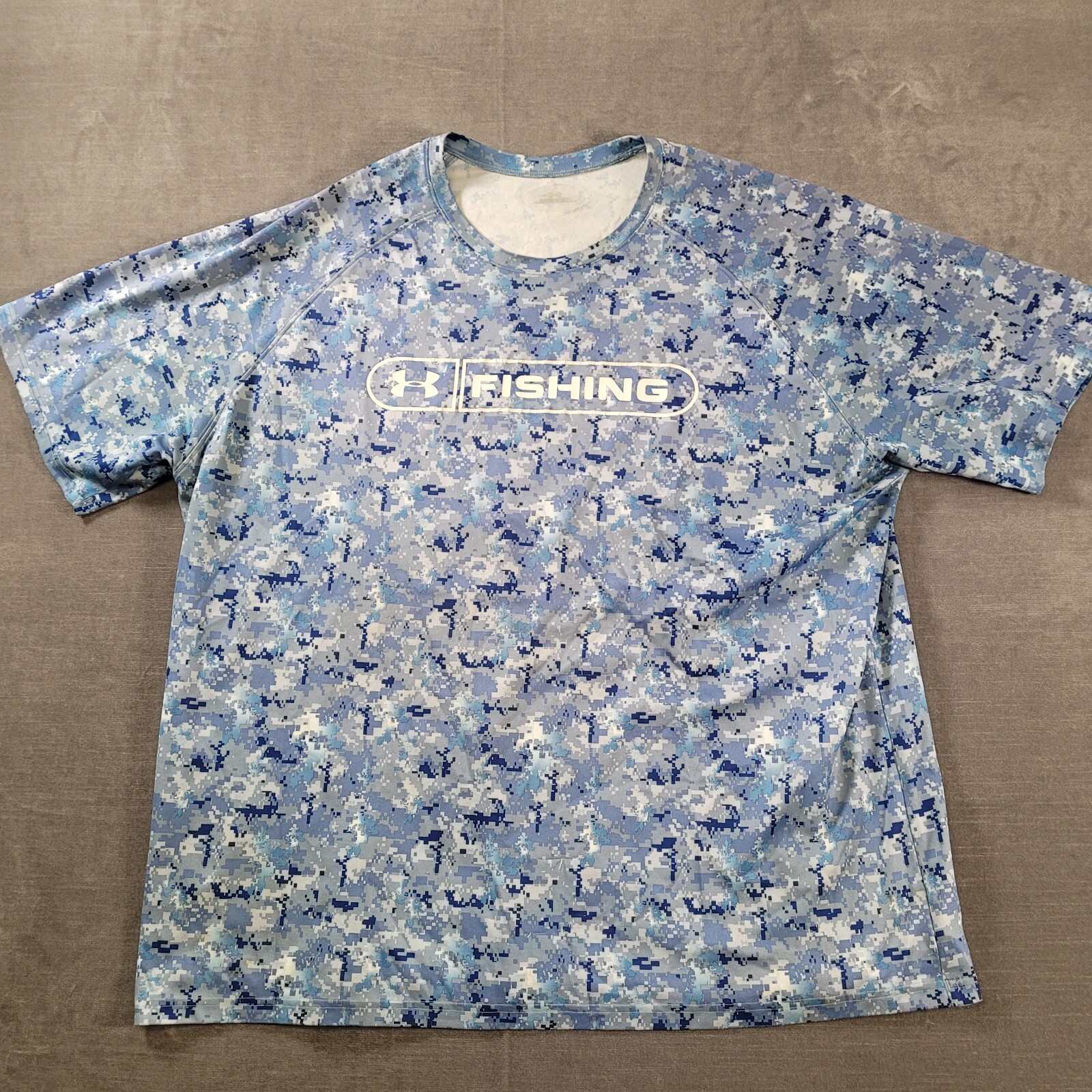 Under Armour UA Fishing Blue Digital Camo Camouflage Performance Shirt Mens XL gallery