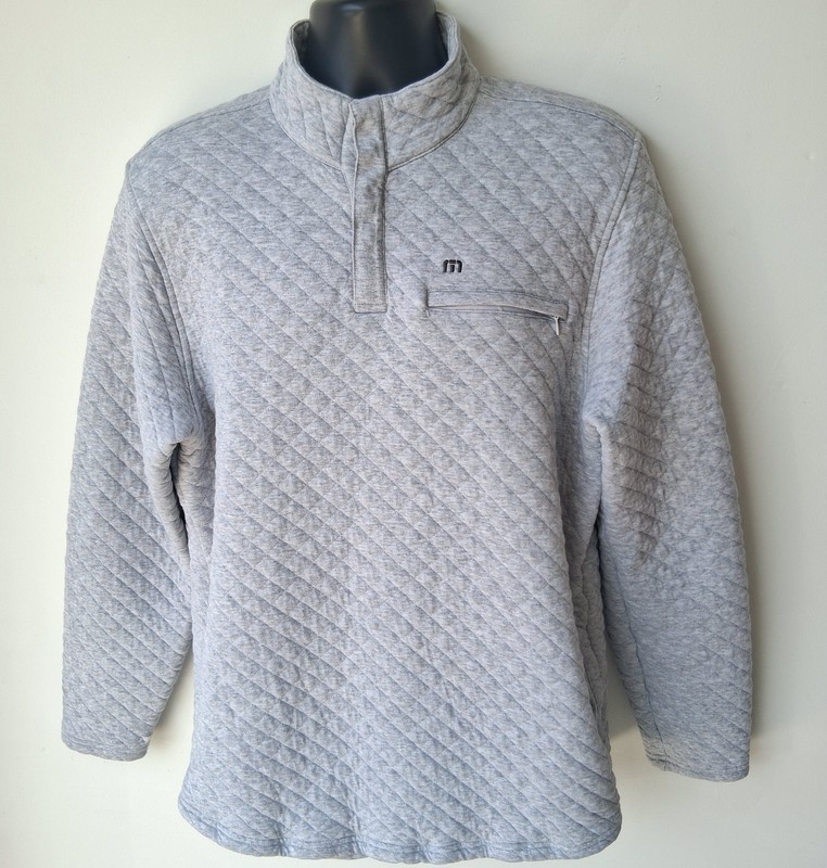 Travis Mathew Transatlantic Men's Large Quilted Sweatshirt 3 Button Gray gallery