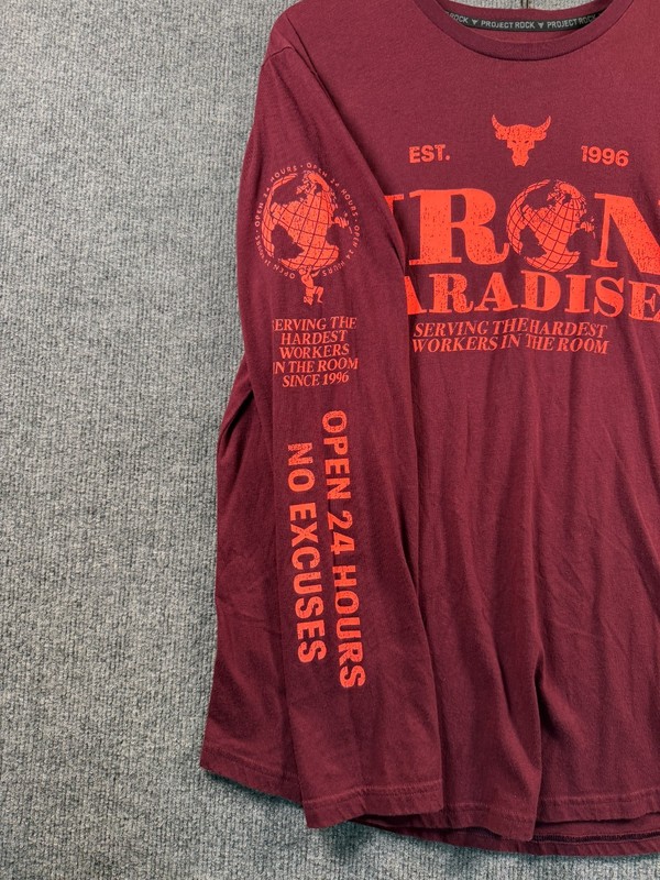 Under Armour Project Rock Iron Paradise Long Sleeve Shirt Mens L Burgundy Crew gallery