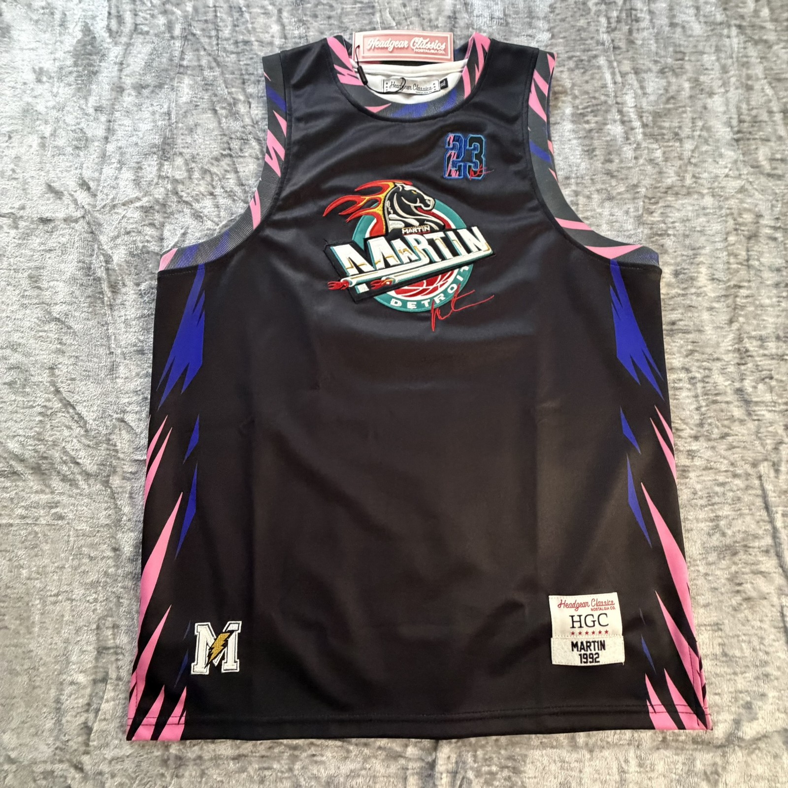 Headgear Classics Martin Detroit Youth XL Basketball Jersey Black 1992 New NWT gallery