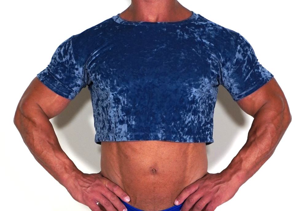 BLUE VELOUR CROPPED SHIRT SIZE MEDIUM