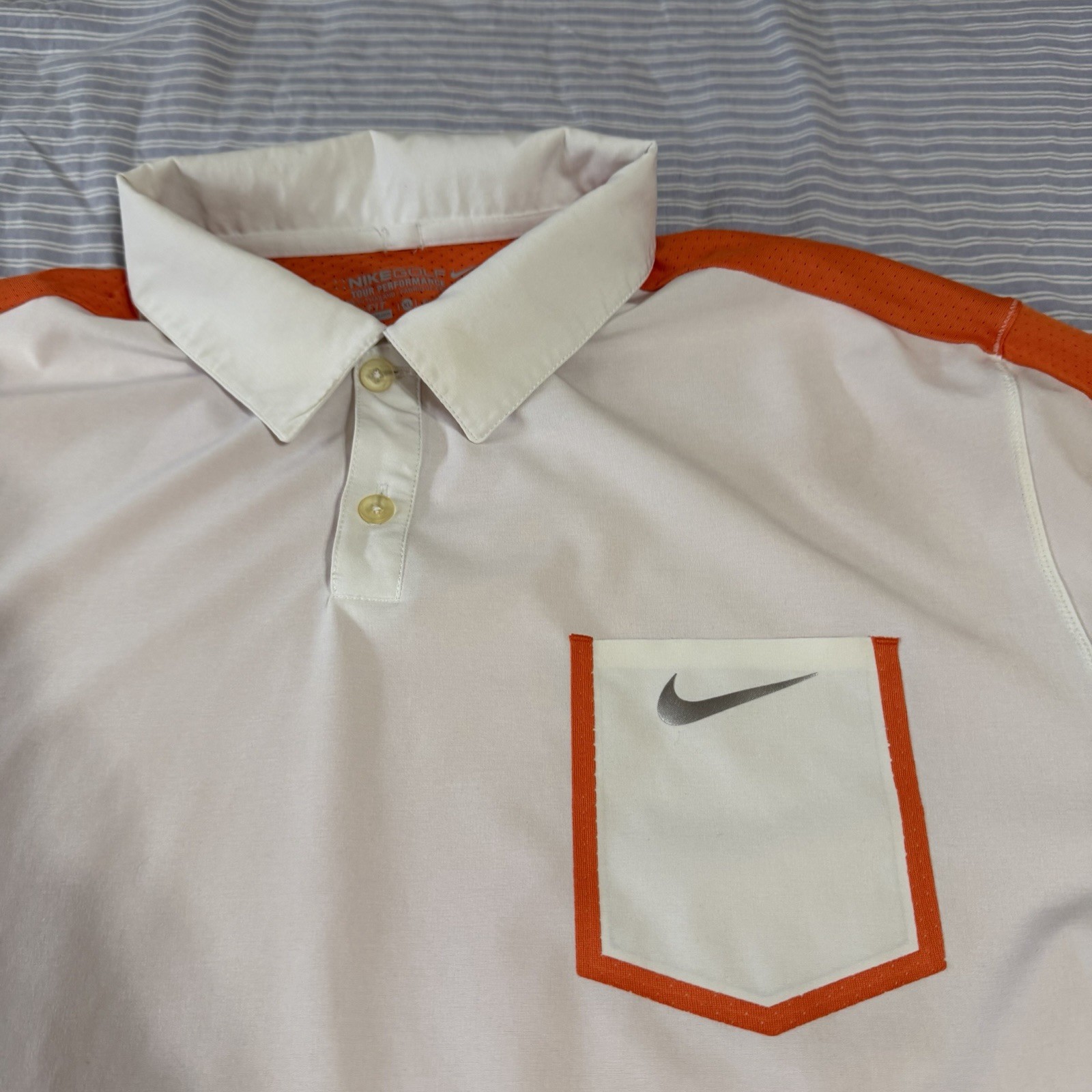 Nike Golf Mens Collared White & Orange Short Sleeve Activewear Polo Shirt XL gallery