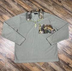Southern Marsh Pullover Men Medium Green Camo 1/4 Zip Pockets Waffle Knit Fleece