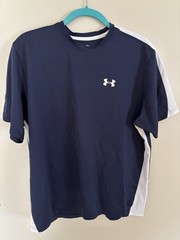 Blue with White Under Armour Quick Dry Heat Gear Short Sleeve Shirt