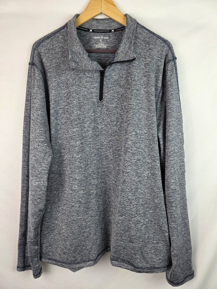 Kenneth Cole Men's Shirt Size XL Blue 1/4 Zip Athletic Long Sleeve Top Pockets