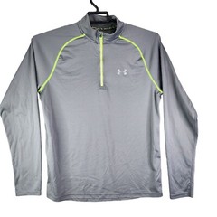 Mens Gray & Green Under Armour Fitted Shirt 1/4 Zip Long Sleeve Mock Neck Size L