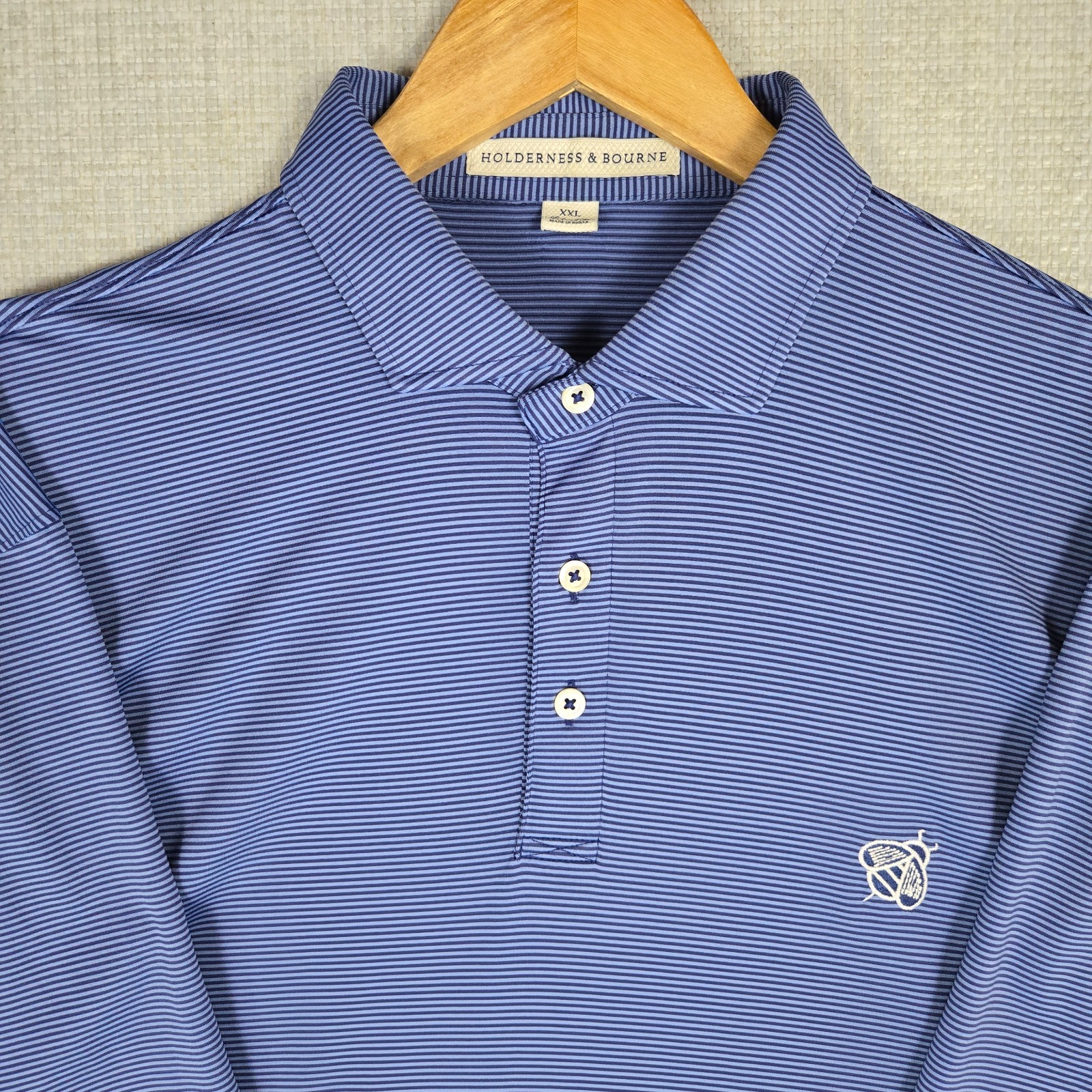 HOLDERNESS BOURNE x BETTINARDI Mens 2XL Polo Shirt Performance Golf Blue Stripe gallery