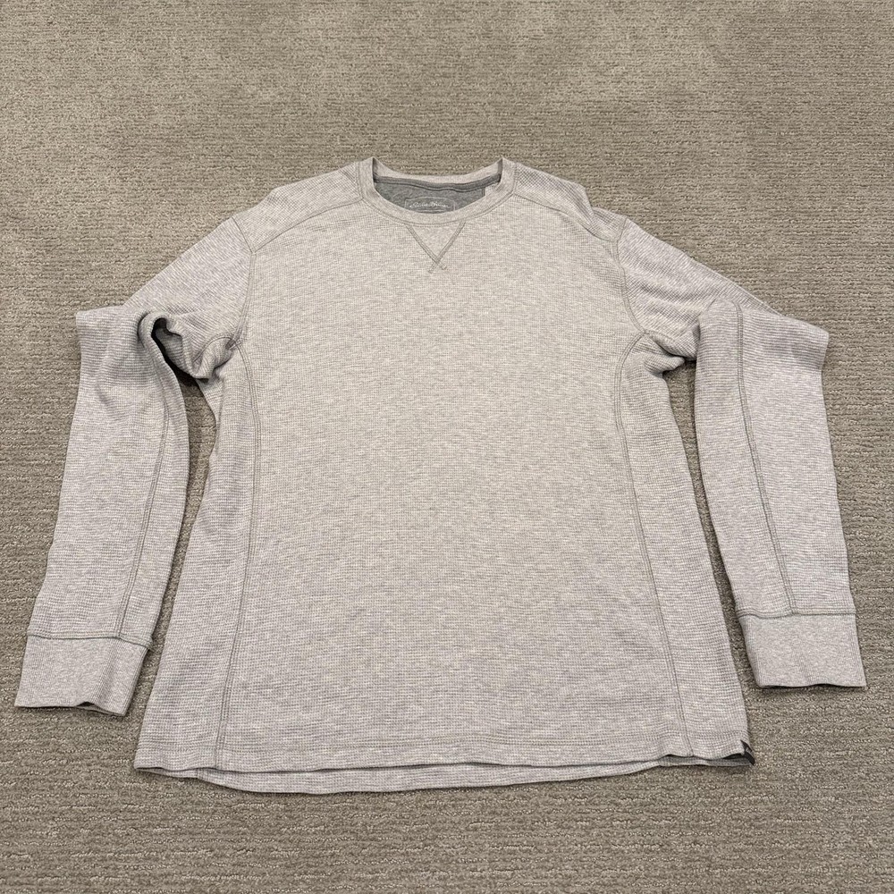 Eddie Bauer Shirt Mens Medium Gray Waffle Knit Thermal Long Sleeve Raglan Top
