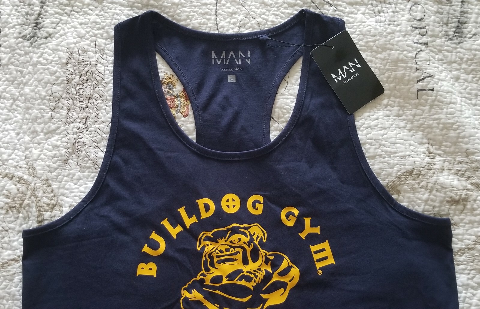 Bulldog Gym New York City Sleeveless Racer Back Tank Top Navy Blue / Gold Shirt gallery
