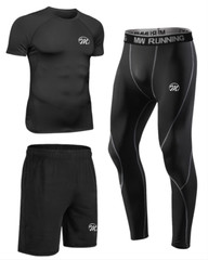 3 Pack Mens Compression Sportswear Set Shirts Pants Shorts Tights Airy Quick-Dry