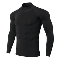 Autumn Winter Men’s Sports Elastic Quick Drying High Neck Long Sleeve T-shirt
