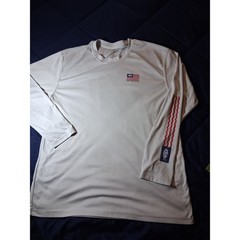 AFTCO Mens XL Long Sleeve Performance Fishing Shirt Gray American Flag AFTECH