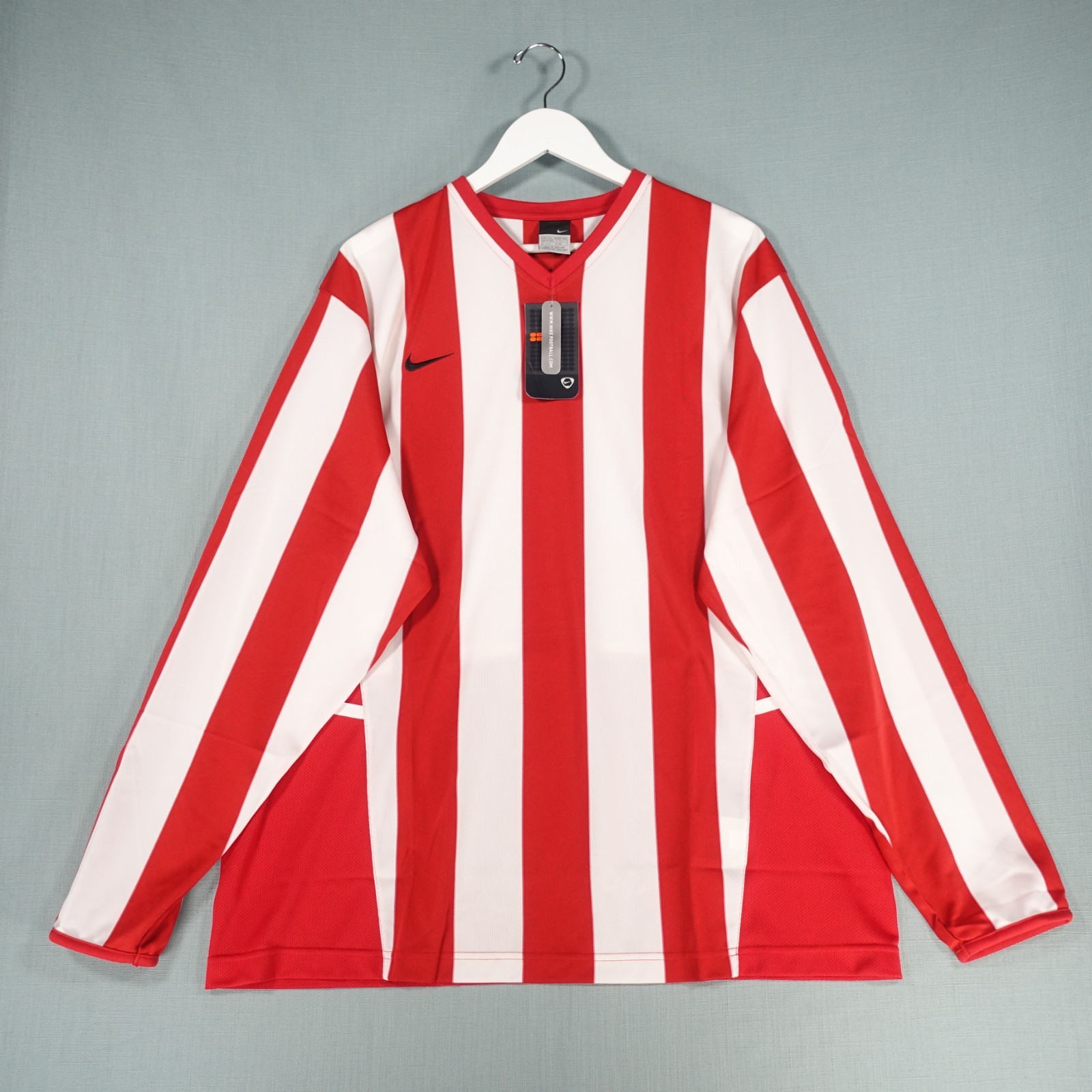 VTG Nike Shirt Men XXL Red White Stripe Total 90 Swoosh Football Deadstock 2005 gallery