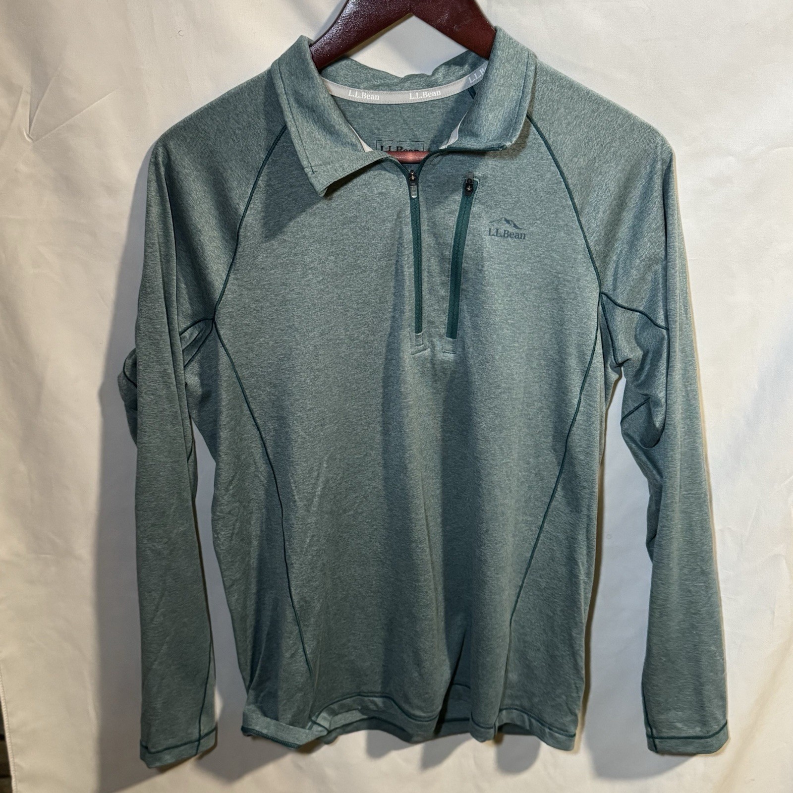 LL Bean Mens Ridge Runner Performance Quarter Zip Pullover Green Heathered S gallery