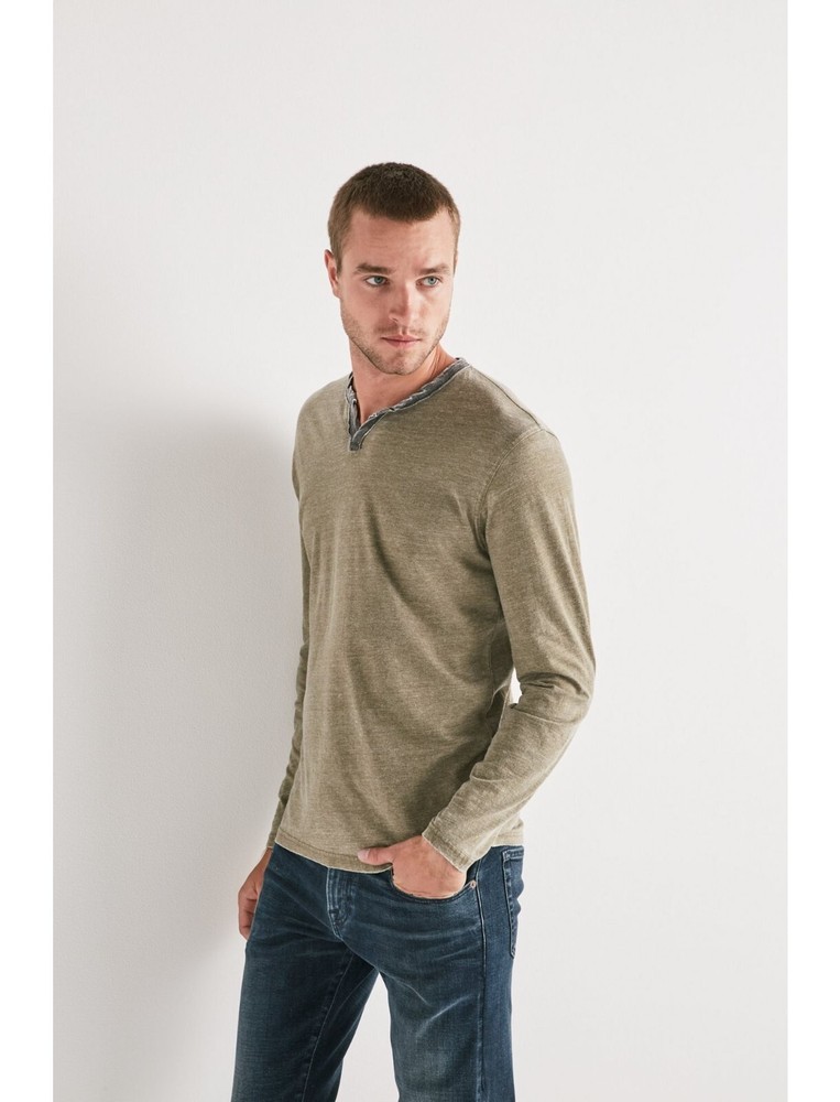 LUCKY BRAND Men's 2 Tone Venice Burnout Pullover Top Olive Size XL $39 NWT